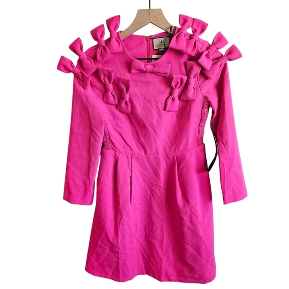 Tuckernuck x Cameran Eubanks Wimberly Hot Pink Bow Long Sleeve Mini Dress NWT - Picture 2 of 11